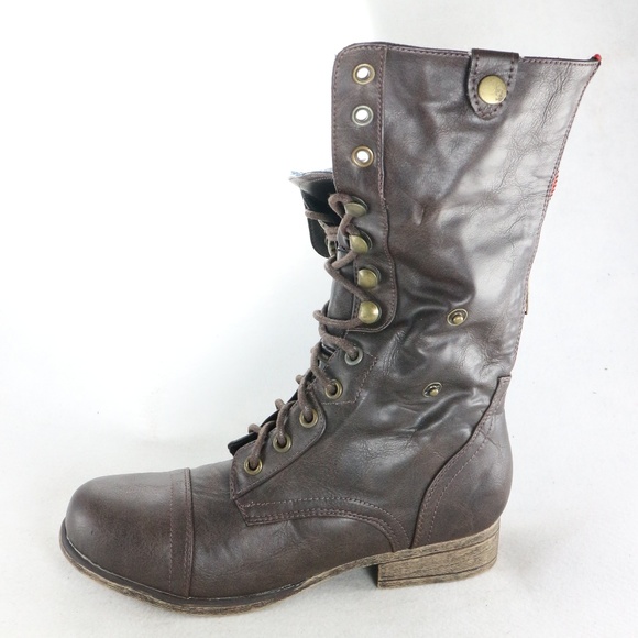 New BAMBOO PAIR of Roll Down USA Flag Combat Boots Sz 5.5 US Women - Picture 2 of 8